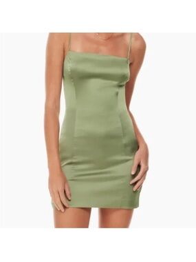 Sunday Best Olive Green Satin Slip Stretch Mini Dress